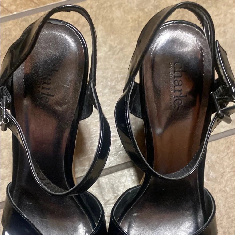 Sleek Black Espadrille 8.5 Sandals with Patent Straps Spring Wedding Guest